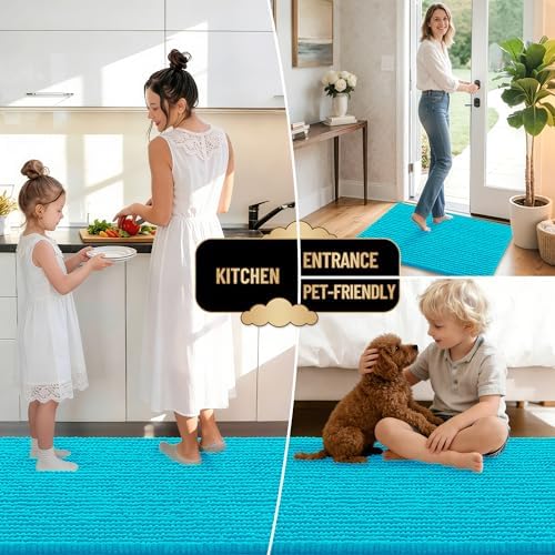 OLANLY Thick Chenille Absorbent Bathroom Rugs Mat 36x24, Aqua Sky - Image 6