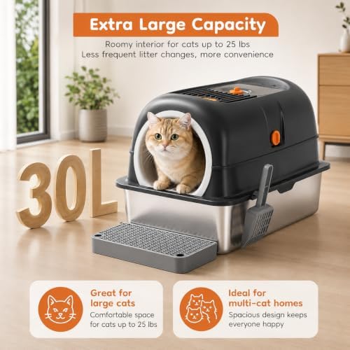Stainless Steel Litter Box 23.6", Enclosed Dual Entry XL - Image 7