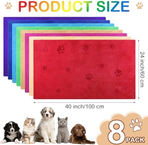 8 Pcs Dog Towel for Drying, 40 x 24 Inch, Dog Paw and Bone, Bright Color - Image 2