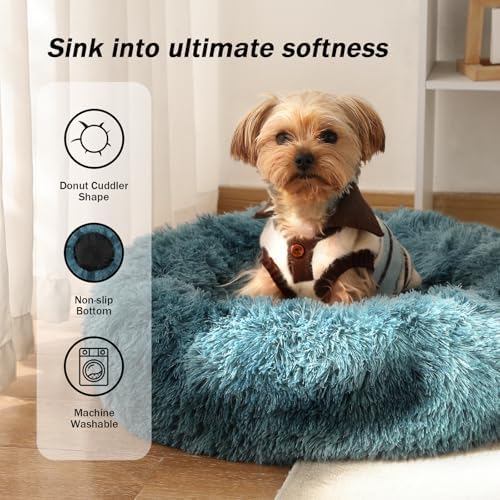 NOYAL Donut Dog Bed for Small Medium Pets, Plush Calming Faux Fur - Image 2