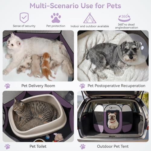 Siedihit Dog Cat Playpen Medium Puppy Pet Crate Tent Cage, Light Purple - Image 4