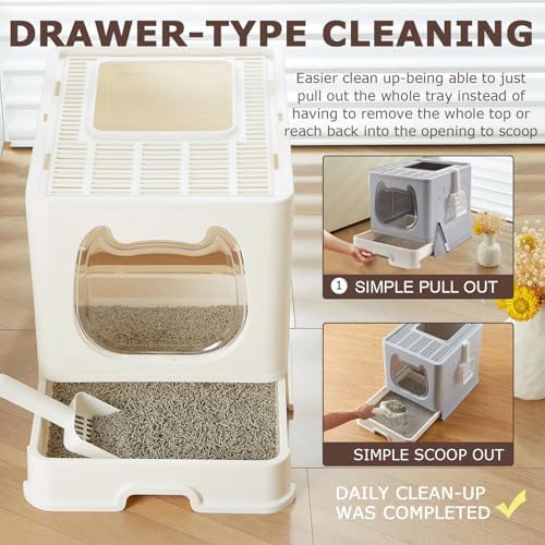 Cat Litter Box with Lid, Covered Top Entry Kitten Litter Pan - Image 5