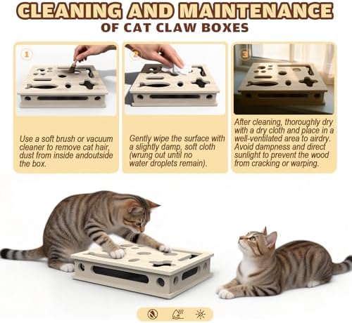 Cat Scratch Puzzle Enrichment Box, Large Solid Wood - Image 6
