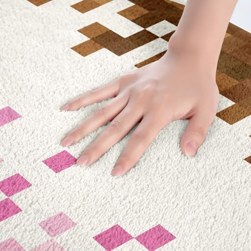 Pixelated Theme Bathroom Rug, Geometric Grid Non Slip Bath Mat - Image 5