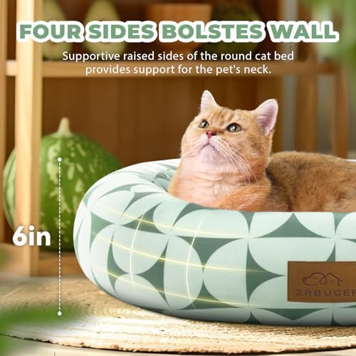 Zerbuger 20in Green Pattern Round Dog Bed Sofa - Image 2