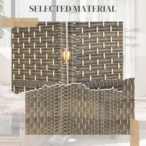 HOMCOM 6 Panel Room Divider 6 Ft Privacy Screen Hand-Woven Dark Rustic Oak - Image 5