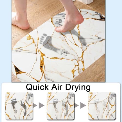 White Marble with Golden, Super Absorbent Quick-Drying Bathroom Mat Rug - Image 5