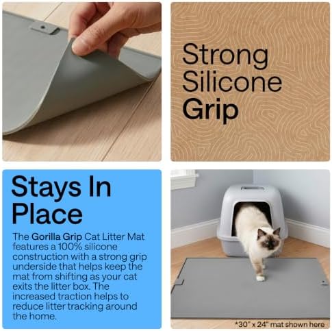 GORILLA GRIP Cat Litter Box Mat, Easy Clean Silicone Mats, 35x23 Gray - Image 3