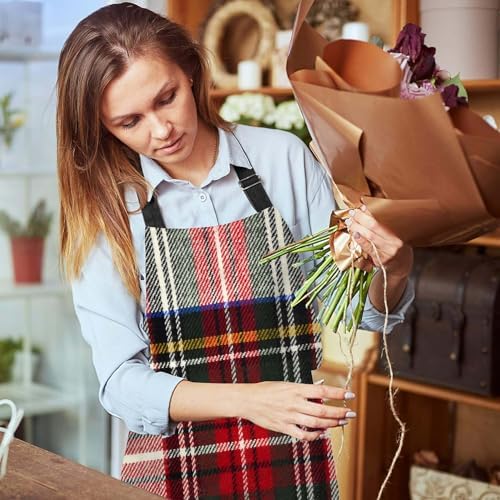 Red and White Wool Plaid Scottish Tartan Pattern Kitchen Apron - Image 6