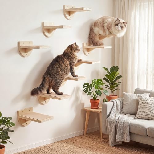 SiliFine Cat Wall Stairs Climbing Steps, Natural Wood Color - Image 5