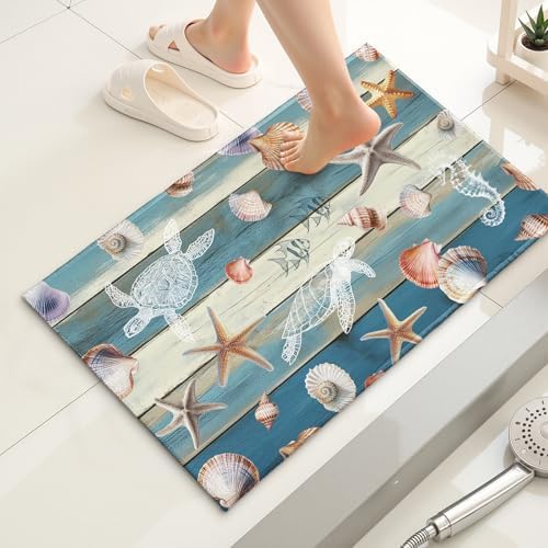 Giwawa Coastal Starfish Bath Rug Summer Sea Turtle Bathroom Carpet Soft Non - Image 2