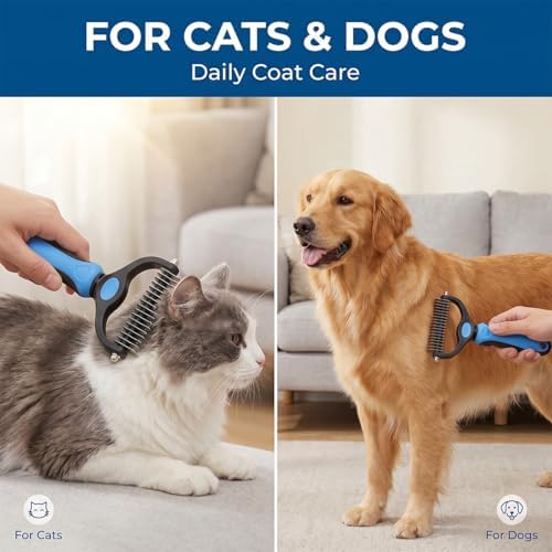 Pet Pro Grooming Tool for Dogs & Cats, 2-in-1 Blue Deshedding Brush & - Image 6