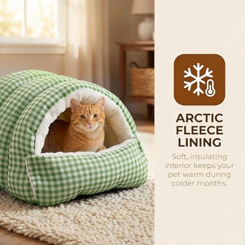 Small Cat Dog Cave Bed Calming Pet Nest Warm Plush Covered Cat House - Image 5