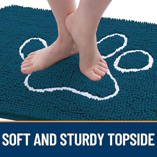 OLANLY Dog Door Mat for Muddy Paws 47x24, Paw Print Design Chenille Mud Mat - Image 4