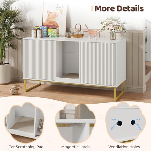 Kitty Litter Box Enclosure for 2 Cats, Small Hidden Cat Litter Box Furniture - Image 5