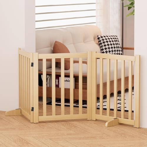 Wooden Freestanding Foldable Dog Gate, 24 Inch Height 3 Panel Pet Gate No Drill - Image 3