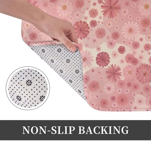 Pink Flowers Bath Mat 24x16 Inch Non-Slip Soft Microfiber Bathroom Rugs - Image 4