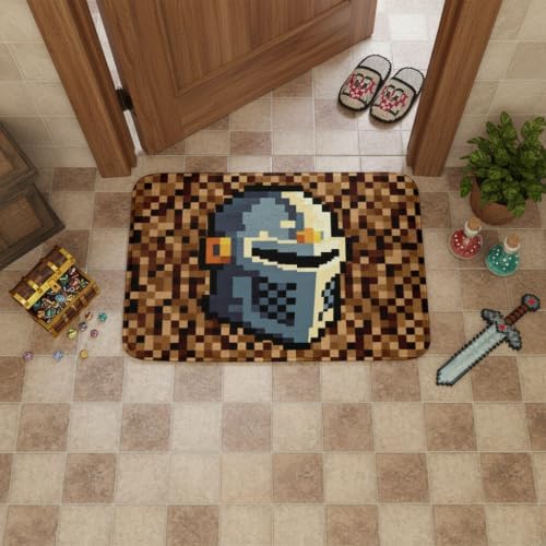 Manfei Pixel Camo Bath Mat, Pixelated Knight Helmet Print Kids Mats Rugs by Manfei