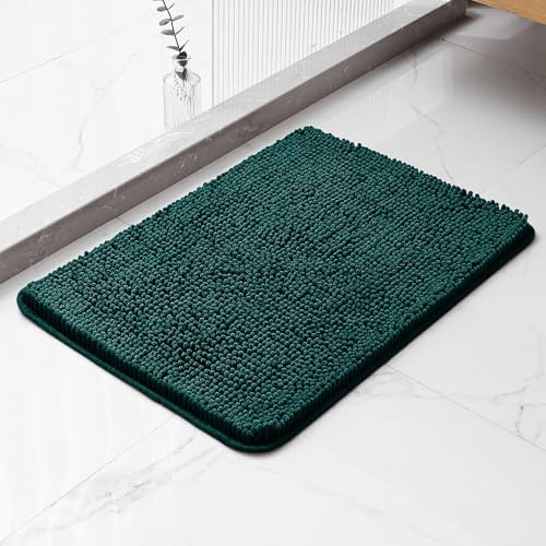 Chenille Bathroom Rug 17"x24" Dark Teal, Non-Slip Plush Bath Mat by Kildoss