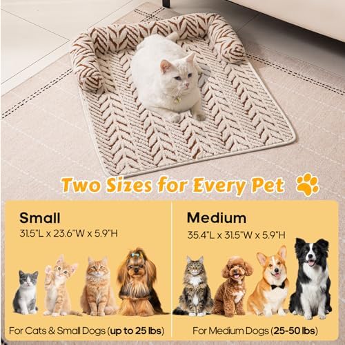 Calming Dog Bed Mats with Neck & Head Support, 31.5 x 23.62 inch Khaki - Image 4