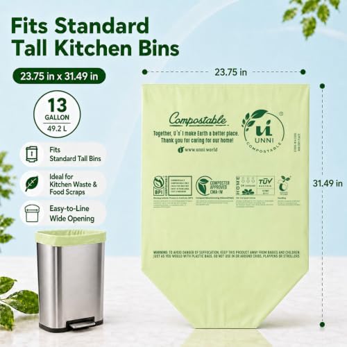 UNNI Compostable Bags, 13 Gallon, 49.2 Liter, Extra Thick 0.9 Mil - Image 3