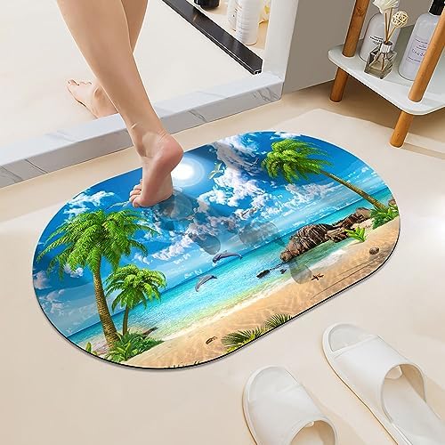 Summer Coconut Beach Dolphins Super Absorbent Quick-Drying Bathroom Mat Rug by ZHUZHISHAN