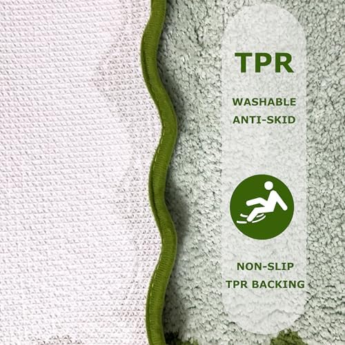 Cute Green Scalloped Bathroom Runner Rug, Fun Plush Luxury Microfiber Bath Rug - Image 7