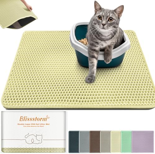 Cat Litter Mat 35"x24", Double Layer EVA Litterbox Mat Cream by BLISSSTORM