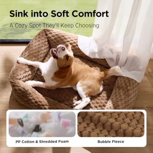 Bedsure Washable Dog Beds Large Sized Dog Bubble Fleece, 35in Camel Brown - Image 2