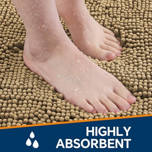 Chenille Bathroom Runner Rug 24"x60" Beige, Plush Bath Mat - Image 4