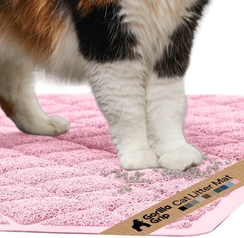 GORILLA GRIP Cat Litter Box Mat, Coiled Mesh Trapping Mats 17x11 Light Pink by GorillaGrip