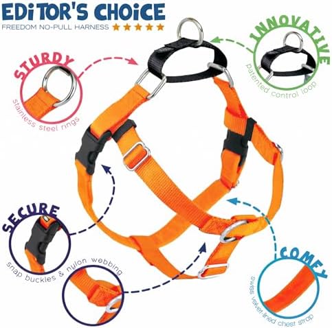2 Hounds Design Freedom No Pull Dog Harness and Leash, 5/8" XS, Neon Orange - Image 4