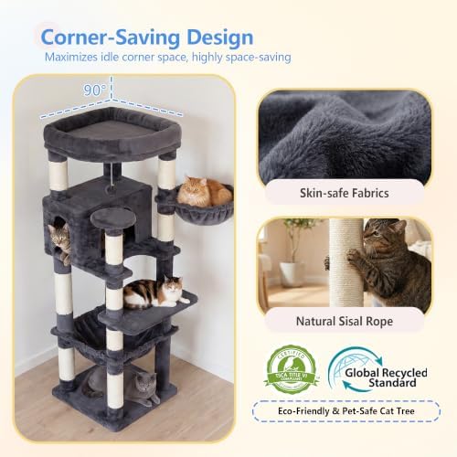 Heybly 53.1" Corner Cat Tree for Large Cats – Interactive Play HCT029G - Image 2