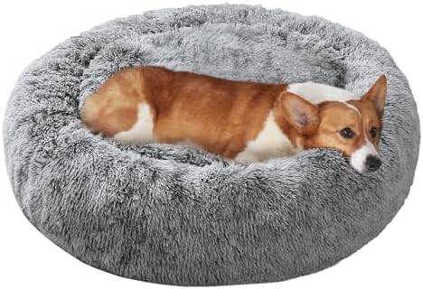 JOLLYVOGUE Dog Bed, Calming Anti-Anxiety Large Dog Bed, Fluffy Donut Cushion by JOLLYVOGUE