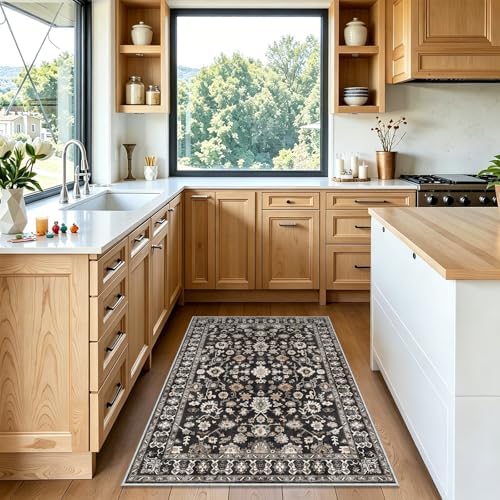 Washable 4x5 Rug for Entryway Non Slip Indoor Soft 5x4 Carpet Black - Image 3