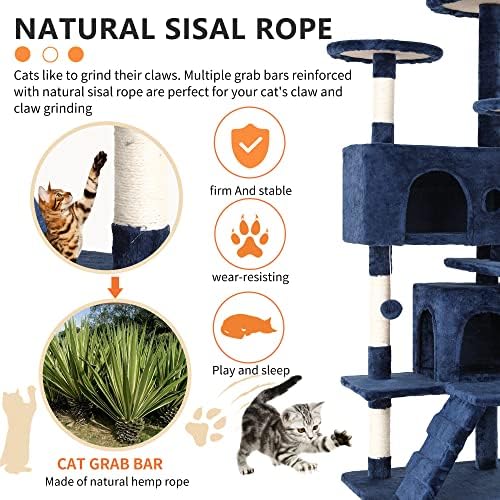 BestPet | 54" Cat Tree Tower | Navy Blue | Sturdy Multi-Level Cat Tree - Image 4