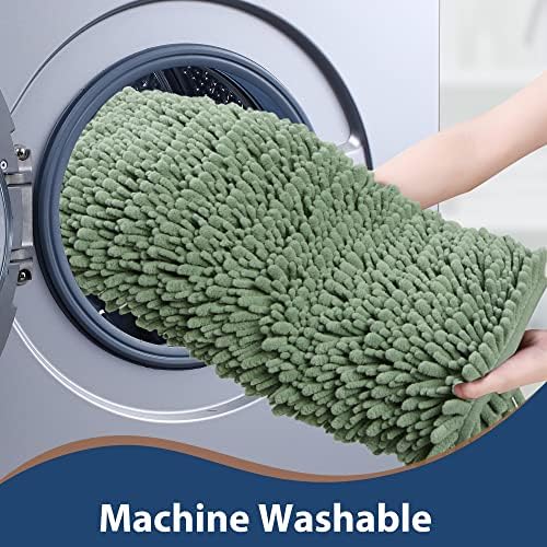 Luxury Chenille Sage Green Bathroom Rugs Sets 2 Piece, Thickened Hot Melt - Image 5