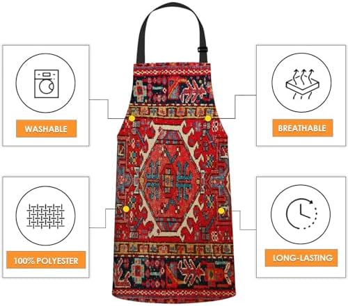 Antique Turkish Carpet Pattern Print Red Apron - Image 4