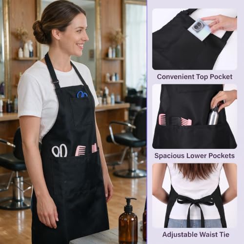 Amabro Hair Stylist Apron Adjustable 4 Pockets Hair Stylist Dog Grooming - Image 2