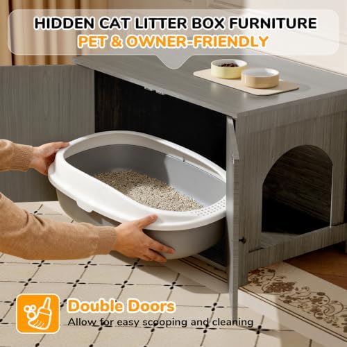 Cat Litter Box Enclosure Furniture Dog Proof, Hidden Kitty Washroom Cabinet Low - Image 7