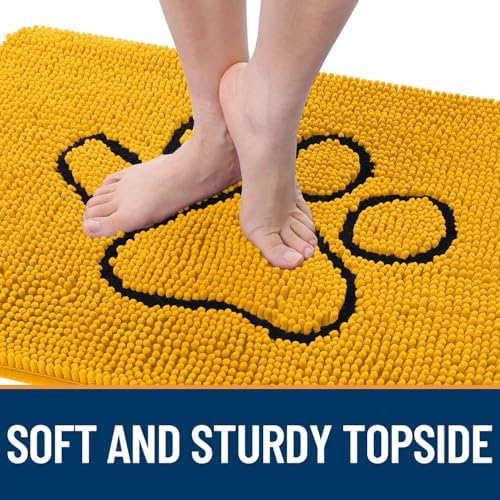 OLANLY Dog Door Mat for Muddy Paws 30x20, Paw Print Design Chenille Mud Mat - Image 4