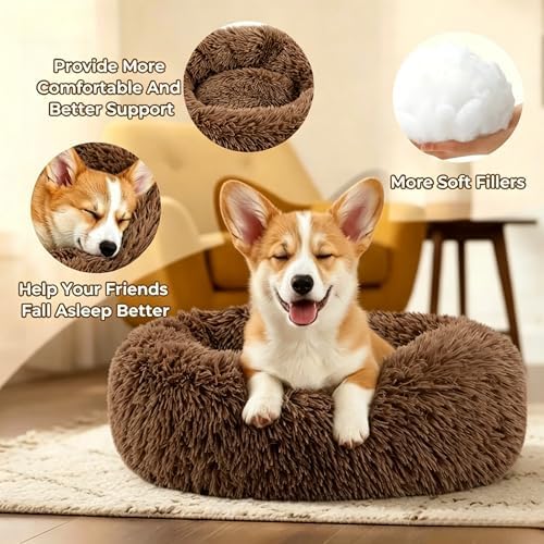 Calming Donut Dog and Cat Bed for Indoor Cats, Anti-Anxiety Round Fluffy Soft - Image 4