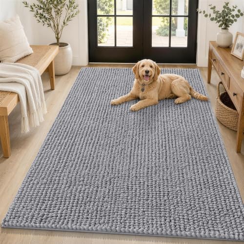 Smiry Dog Door Mat for Muddy Paws 59x35, Ultra Absorbent Chenille Doormat by Smiry