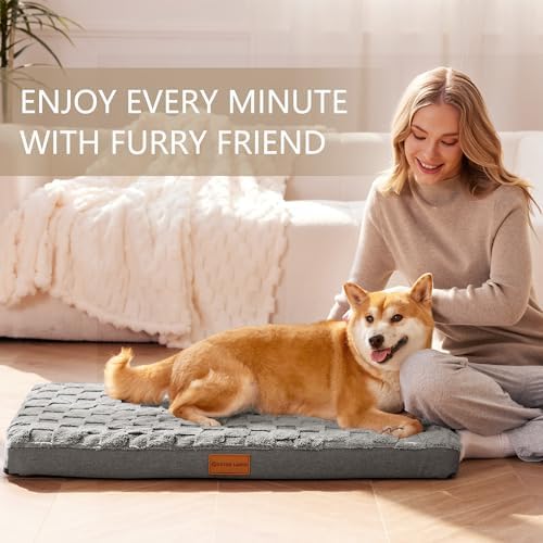Patas Lague Orthopedic Large Dog Bed Washable Pet Crate Mat 36''X24'' Grey - Image 2