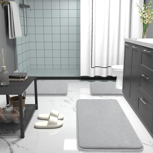 OLANLY Memory Foam Large Bathroom Rug 47x32, Absorbent Bath Mat, Light Grey - Image 7