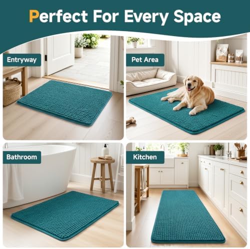 Ophanie Teal Toilet Rugs U-Shaped 20x20, Soft Chenille Contour Bath Mat - Image 7
