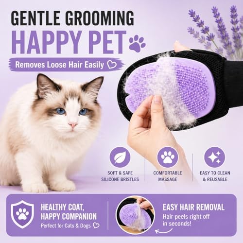 Pet Grooming Gloves for Dogs & Cats – Double Sided Deshedding Glove, Hair - Image 5