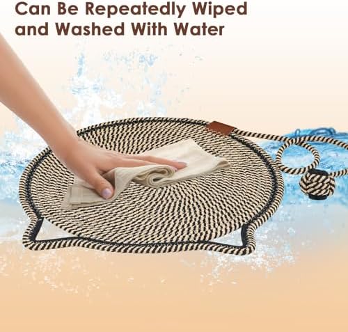 Cat Scratcher Mat, Natural Cotton Rope Cat Scratch Pad, 15.7'' Round Horizontal - Image 5