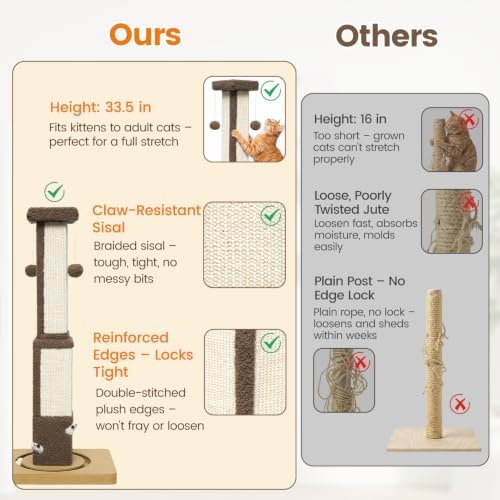 Cat Scratching Post for Indoor Big Cat Kitten Kitty, 33.5" Tall - Image 5