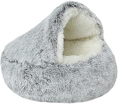 Dog Cave Bed for Small Dogs Cats Pets, Anti Anxiety Calming Plush Dog Beds by NTUQCAW